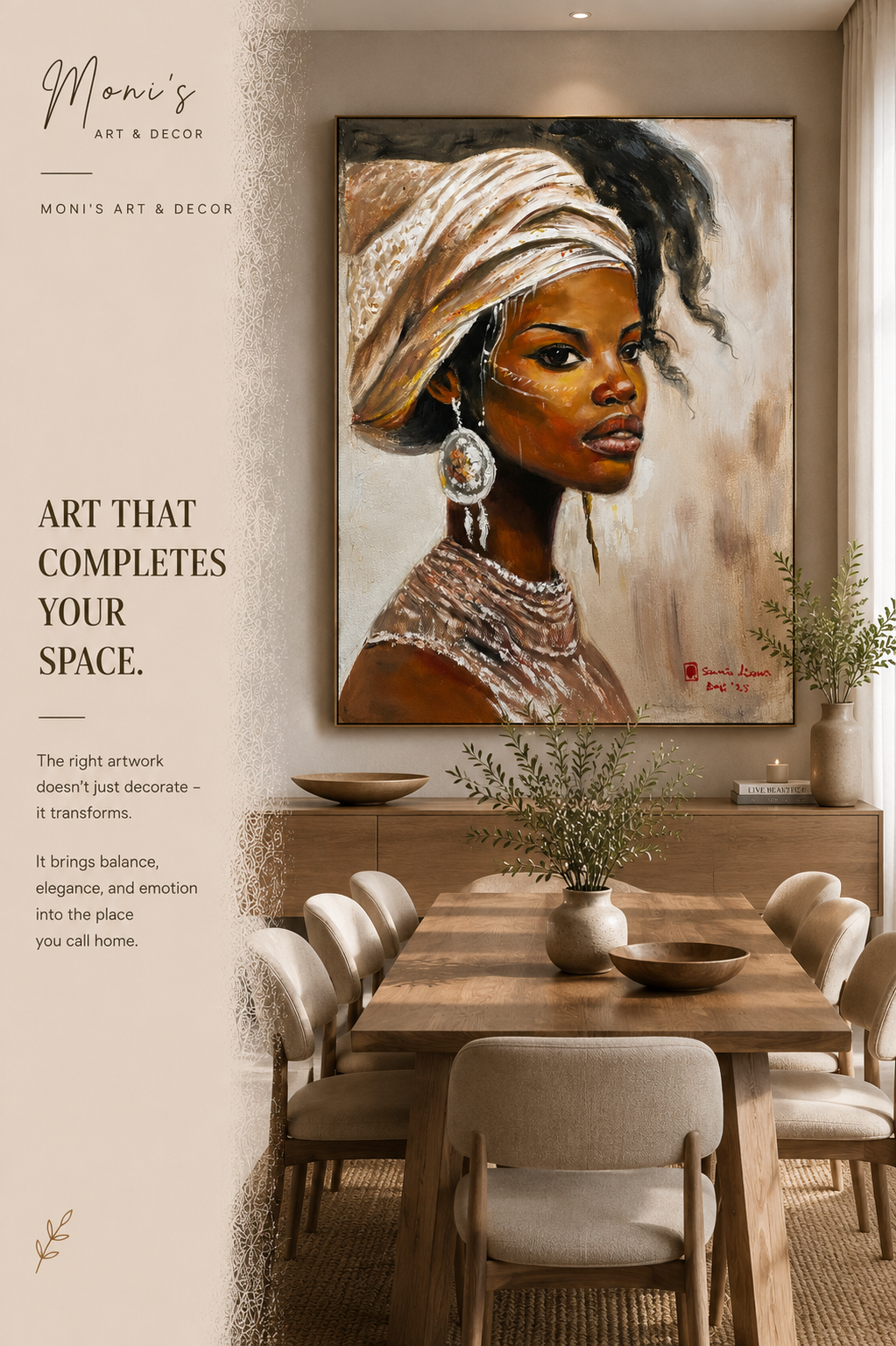 Golden Grace – handgemaltes Originalgemälde von Santo Liano im modernen Esszimmer, 65x75 cm, Monis Art & Decor