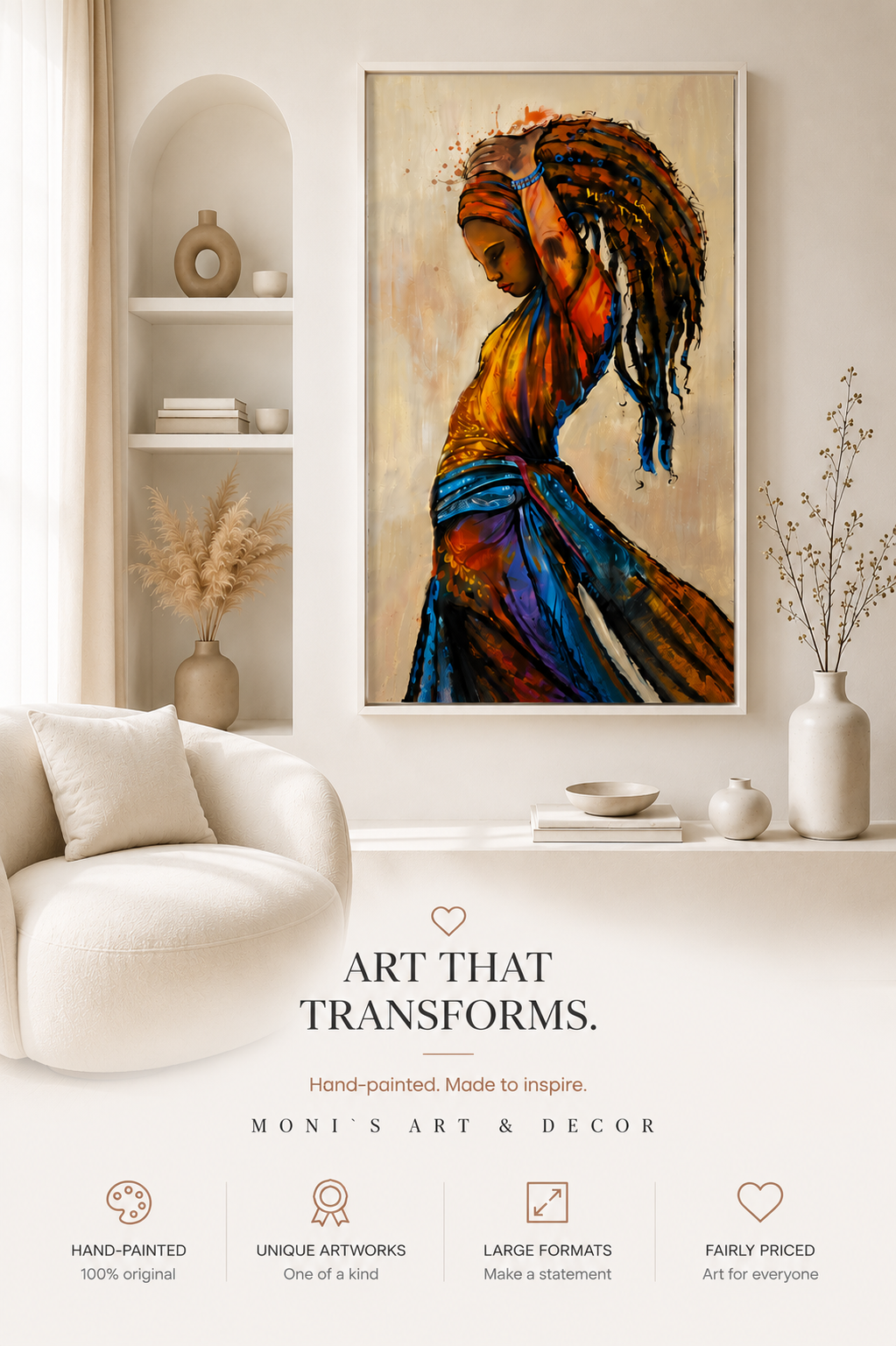 Free Spirit | handgemaltes Originalgemälde von Raka im modernen Wohnzimmer, 180x150, Monis Art & Decor