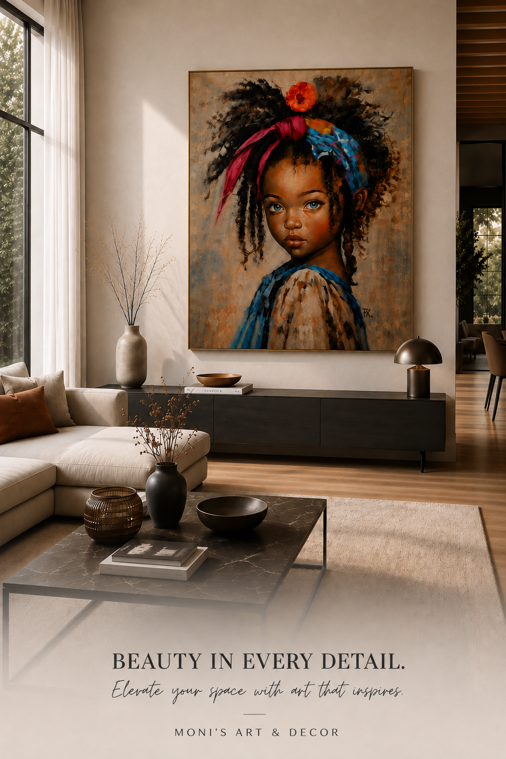 Wild Grace – handgemaltes Originalgemälde von FX, modernes Porträt auf Leinwand im Wohnzimmer, 100 × 120 cm, Monis Art & Decor